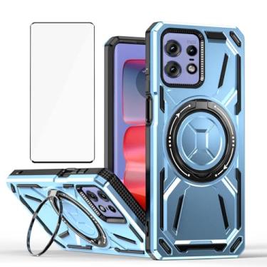 Imagem de Capa de telefone compatível com Motorola Moto Edge 50 Pro 5G (não Edge 50) e protetor de tela de vidro temperado, suporte de anel de metal, suporte, à prova de choque, edge50 50Pro, capa para mulheres