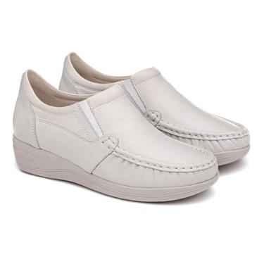 Imagem de Sapato Feminino Ortopédico em Couro Legítimo | Conforto e Elegância para Longas Caminhadas | Solado Anabela que Acomoda a Coluna | Leve, Macio e Super Confortável | Nº 34 ao 39 (OFF-WHITE, BR, Adulto, Numérico, 39)