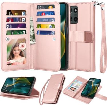 Imagem de Njjex Capa carteira para Motorola Moto G 5G 2025, capa para Moto G 5G 2025, [9 compartimentos para cartão] Suporte para cartão de crédito de couro PU Flip Flip [destacável] Capa magnética para celular