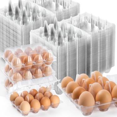 Imagem de Embalagem com 120 caixas para ovos, 12 unidades, caixas de plástico para ovos baratos a granel para ovos frescos, bandejas de ovos reutilizáveis para exibição doméstica e de mercados de fazendeiros