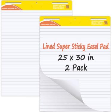 Imagem de ReliThick Bloco de cavalete pegajoso com 2 blocos, 63,5 x 76,2 cm, branco, 30 folhas/bloco, papel de âncora para professores, gráfico flip de linhas com adesivo (amarelo)