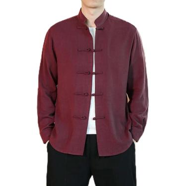 Imagem de Terno Tradicional Chinês Hanfu Kimono Camisa Cor Sólida Cardigan Masculino Gola Cheongsam Jaqueta Casual Botão Retrô