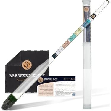 Imagem de Brewer's Elite Hydrometer – Para Cerveja caseira, Vinho, Carne e Kombucha – Conjunto de Escala Tripla Deluxe, Capa e Tecido – Testador de Gravidade Específica ABV
