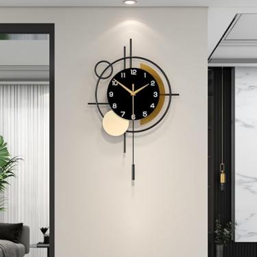Imagem de YIJIDECOR Relógio de parede para decoração de sala de estar, relógio de parede decorativo com pêndulo, quartzo silencioso, operado por bateria, relógio grande de metal preto para sala de jantar