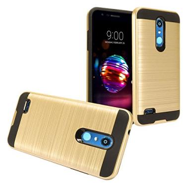 Imagem de LG K30 LM-X410, Xpression Plus, Phoenix Plus X410AS, Harmony 2, CV3 Prime, Premier Pro LTE L413DL - Capa híbrida estilo escovado + película de vidro temperado, CS3 Black/Gold