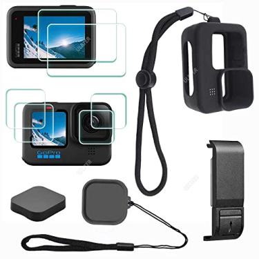 Imagem de ULBTER Acessório para GoPro Hero 12 11 10 9 Hero12 Hero11 Hero10 Preto, protetor de tela de lente + porta de bateria à prova de poeira + capa de borracha + cordão + capa de tampa de lente + capa