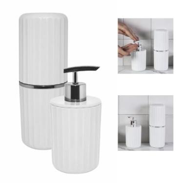 Imagem de kit para banheiro lavabo com Dispenser Sabonete Liquido e Porta Escovas 2 Peças Modelo groove Material Resistente Organizador para Banheiros lavabos Kit de pia kit organizador de banheiro lavabo