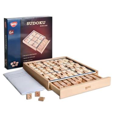 Imagem de BOHS Conjunto de mesa Sudoku de madeira com gaveta - inclui livro de 100 puzzles Sudoku para adultos - brinquedos de secretária para estimulação mental