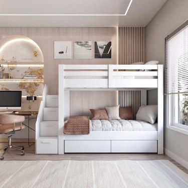 Imagem de Beliche Infantil-juvenil 2 Gavetões Escada Com 4 Gavetas Star Plus Casatema Branco