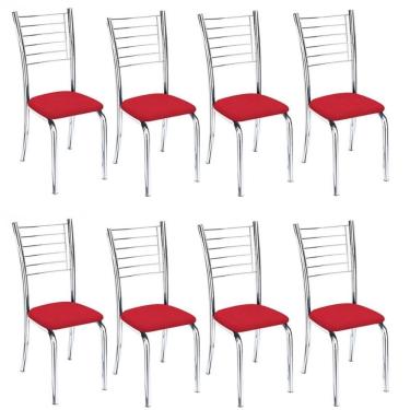 Imagem de Kit 8 Cadeiras De Jantar Lara Cromada Para Cozinha Assento Corino Vermelho - Aurora Line