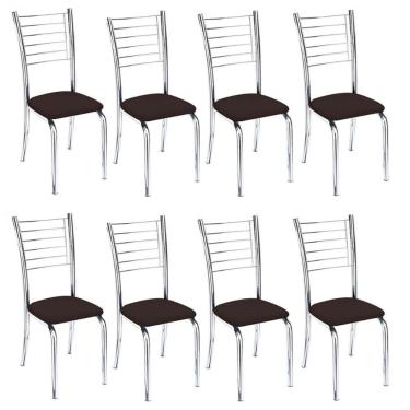 Imagem de Kit 8 Cadeiras De Jantar Lara Cromada Para Cozinha Assento Sintético Marrom - Aurora Line