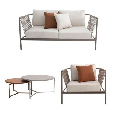 Imagem de Conjunto Jardim 1 Sofá 1 Poltrona 1 Mesa Baixa 1 Mesa Centro Alta Refúgio Cabecasa Champanhe-quaker