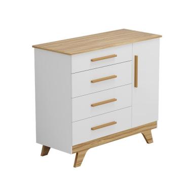 Imagem de Cômoda 1 Porta E 4 Gavetas 100% Mdf Kakau Retrô Espresso Móveis Branco Amêndoa