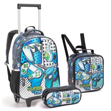 Imagem de Kit Mochila Rodinhas Lancheira Estojo Infantil Gamer Player On Escolar Jogos Video Game Seanite