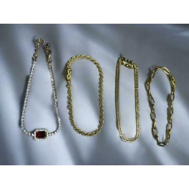 Imagem de Kit Feminino Pulseiras 3mm + Pedra Vermelha Banhado Ouro - ToJoia18k