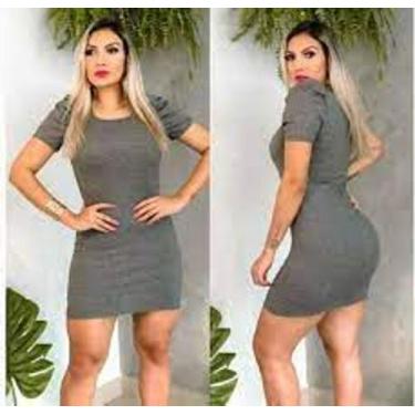 Imagem de Vestido feminino manga princesa bufante curto malha canelada com elast