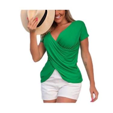 Imagem de Blusa transpassada manga curta tecido viscolaycra feminina fashion - F