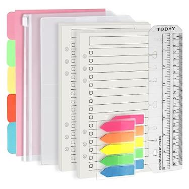 Imagem de A5 Conjunto de 6 Furos de Refil de Fichário, 90 Folhas de Inserção de Planejador, 5 Folhas de Papel Divisor de Fichário, Régua de Marcador de Livro Hoje com Escala de Polegadas, Bolsa com Zíper Translúcido, Bolsa de Cartão de Pvc, 160 Peças Adesivos Coloridos 005Da5todo