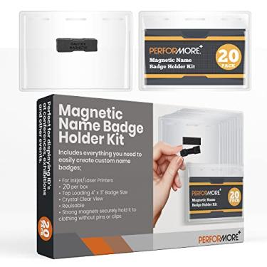 Imagem de Office Werks Kit com 20 unidades de porta-crachás magnéticos, 10 x 7,6 cm, etiqueta de identificação horizontal para convenções, expositores, eventos, protetor de porta-cartões de vacina para registro