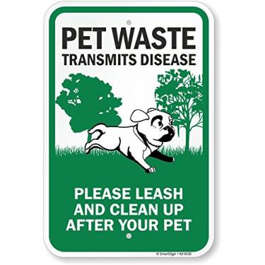 Imagem de SmartSign Placa "Pet Waste Transmits Disease - Please Leash and Clean Up" | Alumínio de 30,5 cm x 45,7 cm