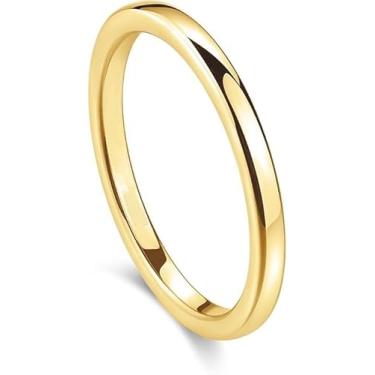 Imagem de BUBBLAS WORLD Aliança de casamento clássica de aço inoxidável empilhável de 2 mm, 4 mm, Metal, Sem pedra preciosa