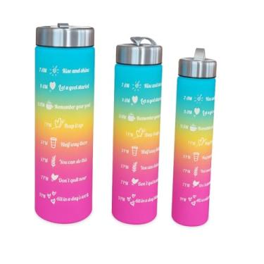 Imagem de Kit 3 Garrafas Squeeze Policarbonato Degradê 800ml 500ml e 300ml Hidratação Ideal para Academia e Corridas Casa Buritis (Rosa + Amarelo + Azul)