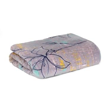 Imagem de Manta Flannel Sutile Floral Casal Cinza Toque Macio Jolitex