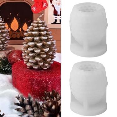 Imagem de 2 moldes de vela de silicone de pinha de Natal 3D moldes de vela de pinho molde de vela de resina de silicone molde de sabão tema de natal molde de concreto de resina para festa de Natal, mesa faça