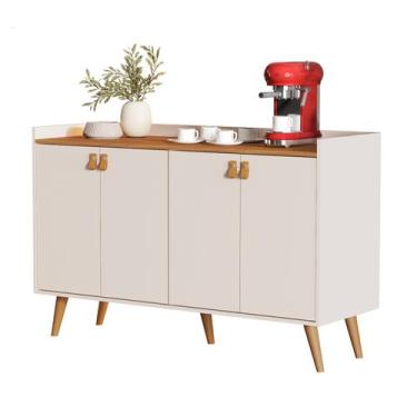 Imagem de Aparador Buffet Cantinho Café 4 Portas Lunara Pés Palito Cor Off White