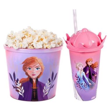 Imagem de Kit Frozen Bacia de Pipoca e Copo das Princesas Anna e Elsa - Plasútil