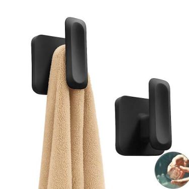 Imagem de Kit 2 Ganchos Multiuso Porta Toalha de Parede Com Adesivo Preto - Elev