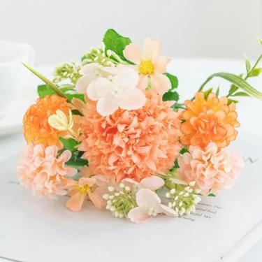 Imagem de Flores artificiais de seda, bola de lilás, crisântemo, casamento, sala de estar, decoração de festival, buquê de noiva, faça você mesmo, mesa de jantar, adereços de palco (1 peça/laranja)