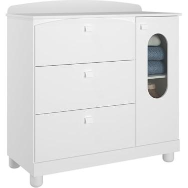 Imagem de Cômoda Infantil 3 Gavetas 1 Porta Para Quarto Da Criança Premium Multiuso Resistente Moderna Luxo Enxoval Do Bebê 100% Mdf Organizadora (Branco)