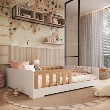 Imagem de Cama Infantil Montessoriana Casal em MDF Tony Mobikasa, Branco/Freijó