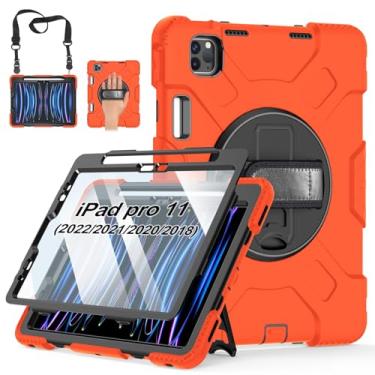 Imagem de Capa para iPad Pro de 11 polegadas 2022/2021/2020/2018: capa de silicone para iPad 11 polegadas 4ª/3ª/2ª/1ª/geração com protetor de tela - suporte - alça de ombro - suporte de lápis - laranja