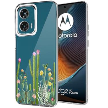 Imagem de Unov Capa compatível com Moto Edge 50 Fusion Moto G85 5G transparente com flants de cacto sabores flor em relevo design macio TPU absorção de choque fina capa traseira protetora