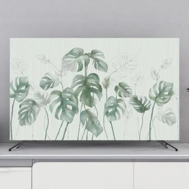 Imagem de HSTANGKY Capa de TV com estampado de flores capa para TV interior para 32 - 80 polegadas protetor de tecido macio à prova de pó para ecrãs LED/LCD-leaves, 65 polegadas