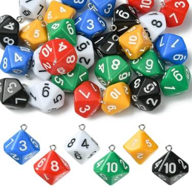 Imagem de UR URLIFEHALL Pingentes de dados de acrílico de 6 cores, 30 peças, pingentes poliédricos de dez facetas para pulseira DIY, colar, brincos, chaveiros, artesanato, bijuterias