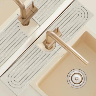 Imagem de Nova versão, tapete de torneira super absorvente, bandeja de pedra de secagem de pratos para pia de cozinha, evita acúmulo de umidade, alça de torneira de terra diatomácea, coletor de gotejamento