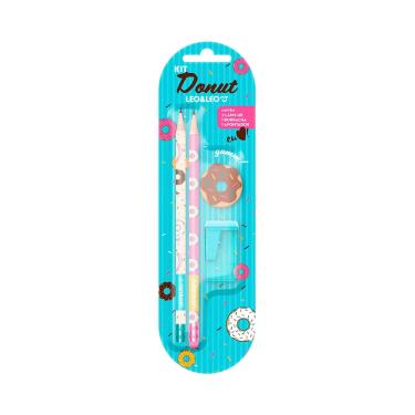 Imagem de Kit Escrita Leonora Donut com 2 Lápis Grafites HB Nº2, 1 Borracha e 1 Apontador
