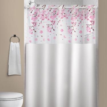 Imagem de Cortina para Box Plast Leo Vinil com Ilhós e Visor Retangular 1,35x2,00m Cerejeira