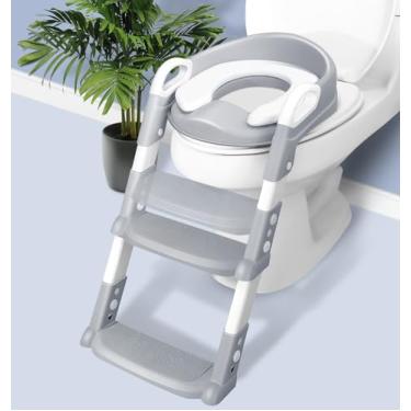 Imagem de Assento de treinamento penico com escada de degrau, assento de penico infantil para meninos e meninas, assento de treinamento de vaso sanitário com proteção contra respingos, almofada antiderrapante