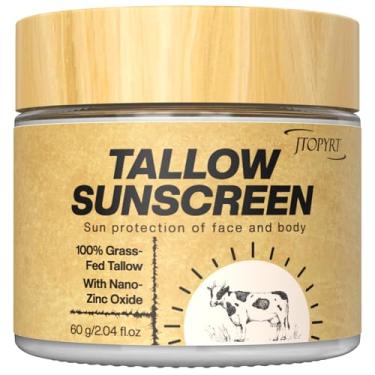 Imagem de Jtopyrt Protetor solar de sebo bovino: Sebo com óxido de zinco e cera de abelha - Proteção hidratante natural para peles secas e sensíveis e todas as idades, fórmula não oleosa 60 g