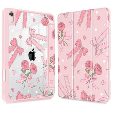 Imagem de Tuiklol Capa transparente para iPad mini 7 (A17 Pro 7ª geração) 2024 / iPad mini 6 (6ª geração) 2021 de 8,3 polegadas, suporte de lápis embutido, capa traseira transparente e despertar automaticamente