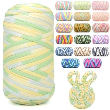 Imagem de Camiseta de 400 g para crochê, arco-íris, tecido elástico macio, grosso, grosso, fio de crochê para crochê, tricô iniciante, tricô à mão, para bolsa/artesanato faça você mesmo/decoração de casa