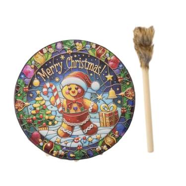 Imagem de YIJU Tambor de Natal Instrumento Musical Tambor com Baqueta Presente de Aniversário Brinquedo de Madeira para Família Amigos Escola Sala de Estar Festa, Padrão de doces