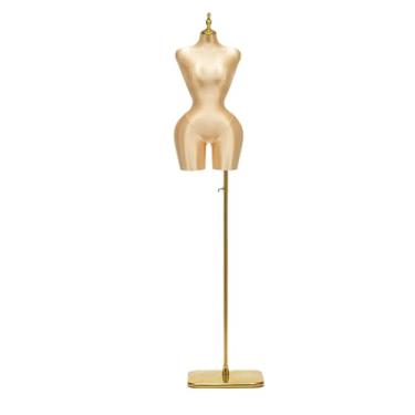 Imagem de Manequim feminino com base quadrada, torso de manequim europeu e americano plus size com altura ajustável, expositor de roupas(Gold)