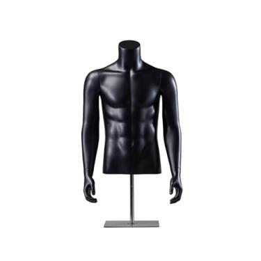 Imagem de Manequim masculino com músculos de meio corpo, torso, base com suporte removível, terno, camisa, camiseta, expositor de roupas(Black)