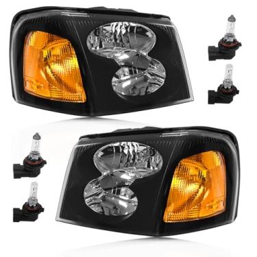 Imagem de CLERYYE Conjunto de farol compatível com GMC Envoy 2002-2009 lâmpada de cabeça tipo halogêneo, substituição de farol estilo OE para 15866070 15866071 GM2502220 GM2503220, caixa preta + refletor âmbar