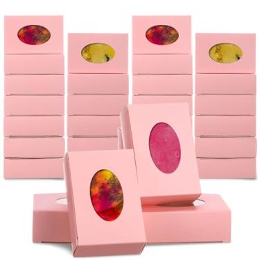 Imagem de TaoBary 100 caixas de sabão pequenas embalagens de presente pequenas caixas de biscoitos doces com janela 3 x 3 x 1 embalagens de presente para fabricação caseira de lembrancinhas de festa (oval, rosa